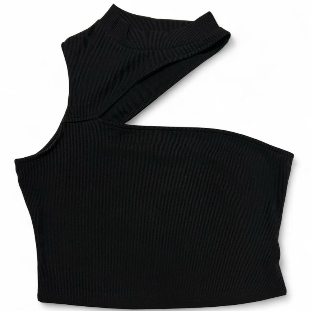 Black one shoulder ribbed tank top